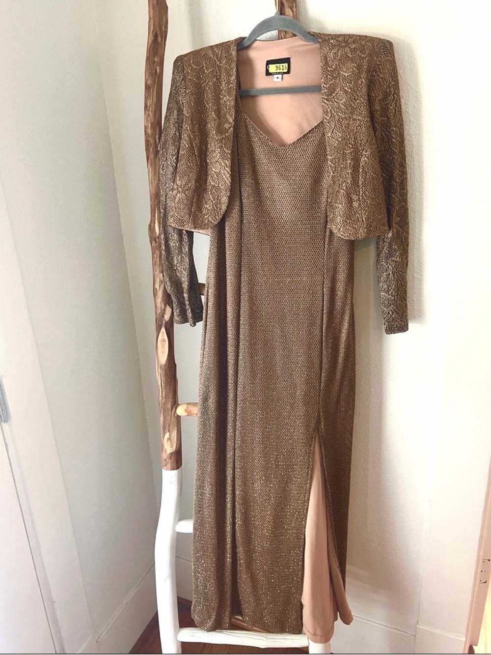 Onyx Nite y2K Evening BlackTie Metallic Gold Crochet Evening Gown with Bolero 8